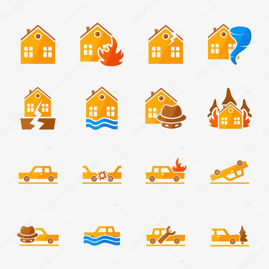 Insurance vector icons set - property and car insurance symbols or logos