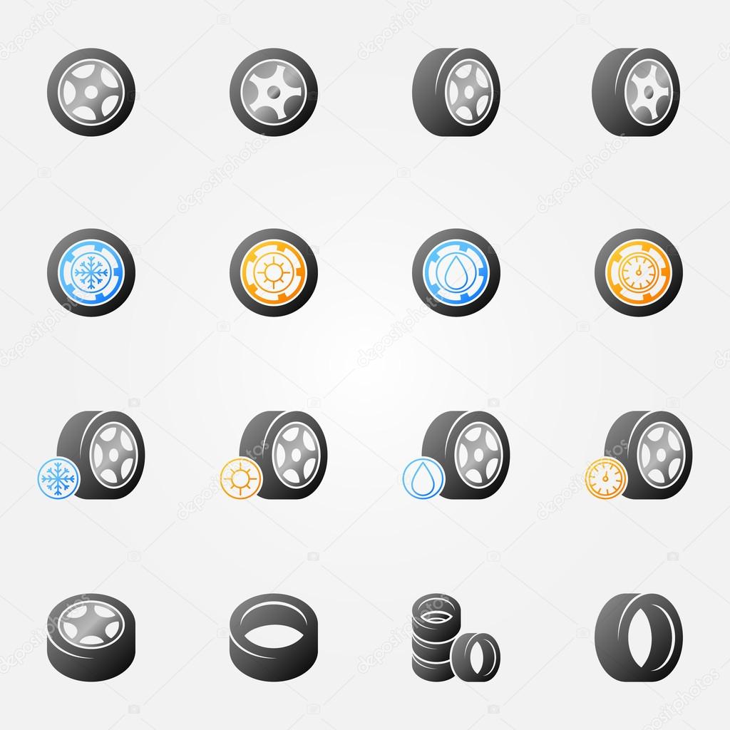 Tire vector icons set -  wheel tyre symbols or logos