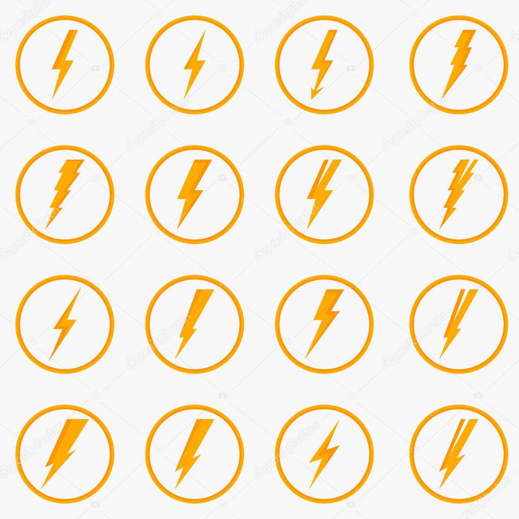 Set of lightning icons - vector flat electricity concept symbols or logos