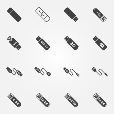 USB siyah Icons set