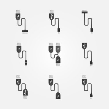 USB siyah vektör simgeler kablolar