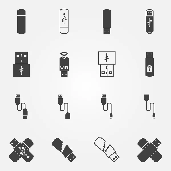 Conjunto de vectores iconos USB — Vector de stock