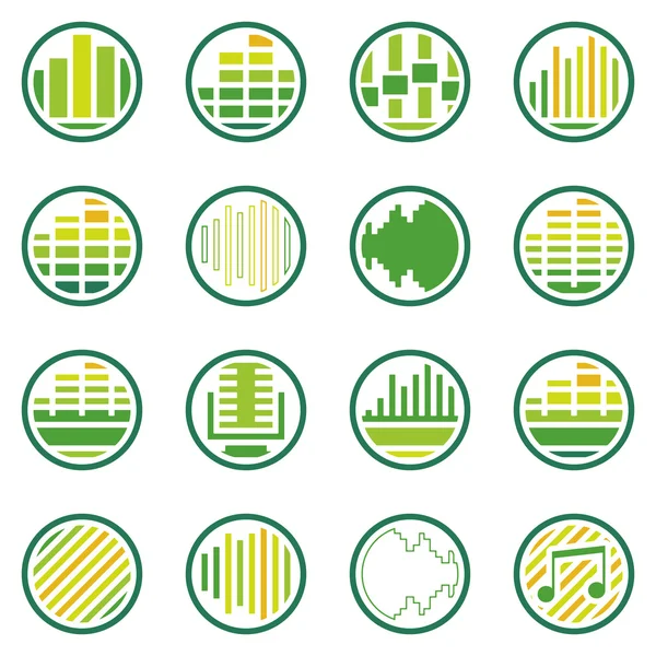 Ensemble de vecteurs d'icônes rondes sonores ou musicales — Image vectorielle