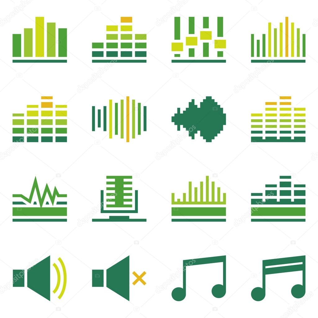 Sound or music soundwave flat green icons