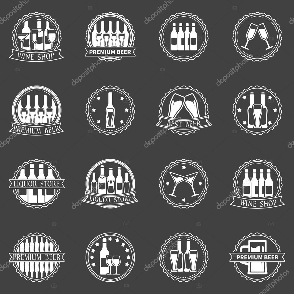 Beer and wine labels set - vector logo collection of alcohol badges or symbols
