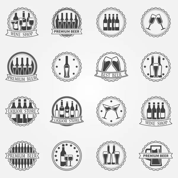 Etiquetas vectoriales de vino y cerveza — Vector de stock