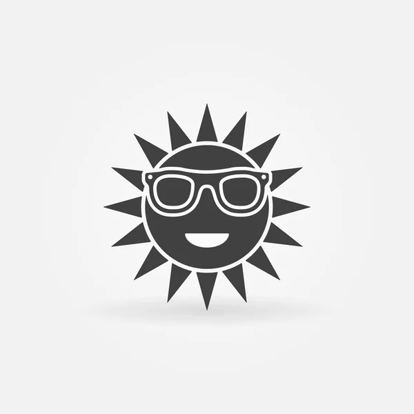 Sol con gafas de sol icono negro — Vector de stock