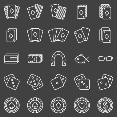 Siyah arka plan üzerine poker veya casino Icons set