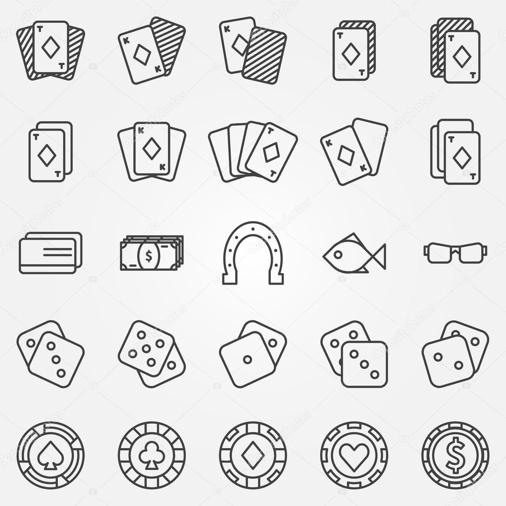 Thin line poker or casino icons set - vector gambling symbols