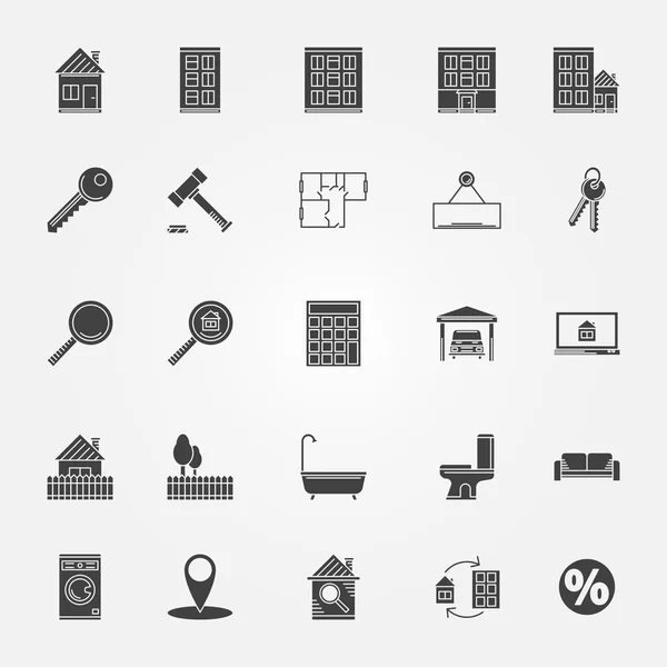 Conjunto de iconos de bienes raíces o interiores — Vector de stock