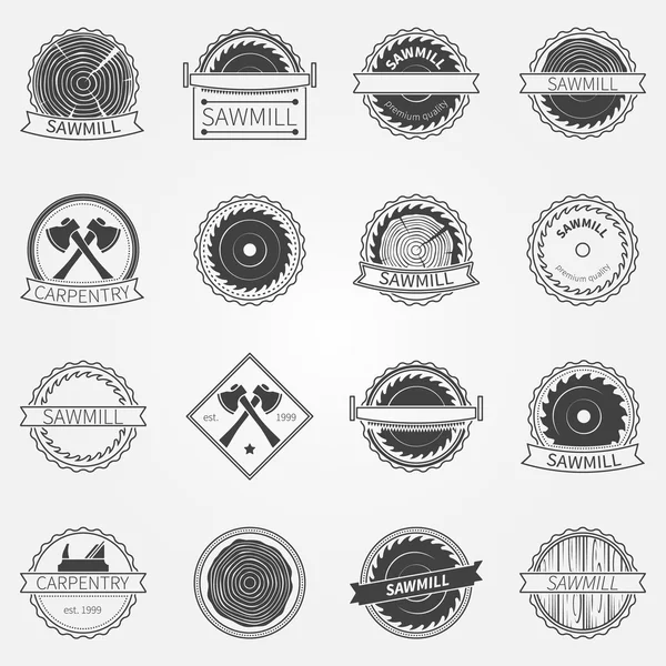 Sawmill labels and badges — Stock Vector