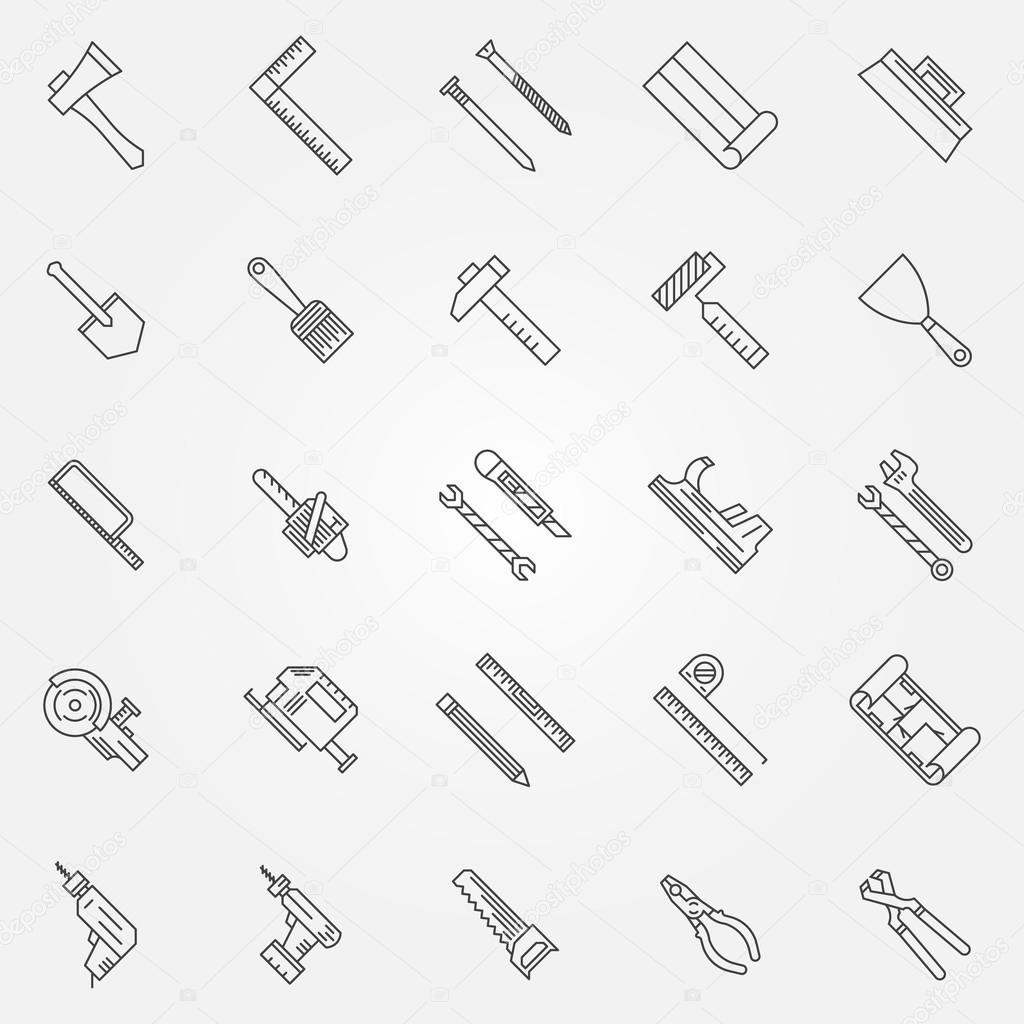 Work tools set - vector collection of construction tool outline icons or logo