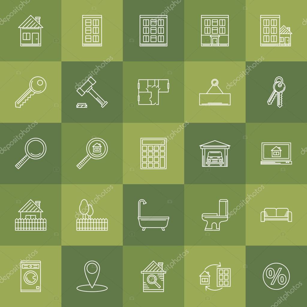 Real estate icons - vector set of symbols or signs in thin line style