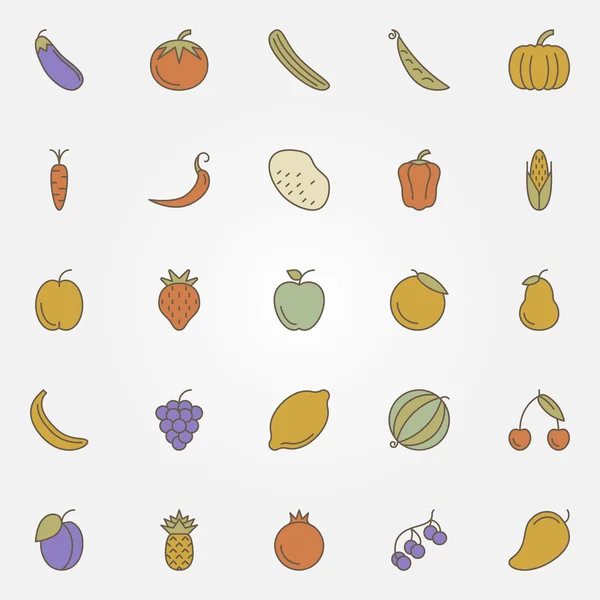 Iconos planos de frutas y verduras — Archivo Imágenes Vectoriales