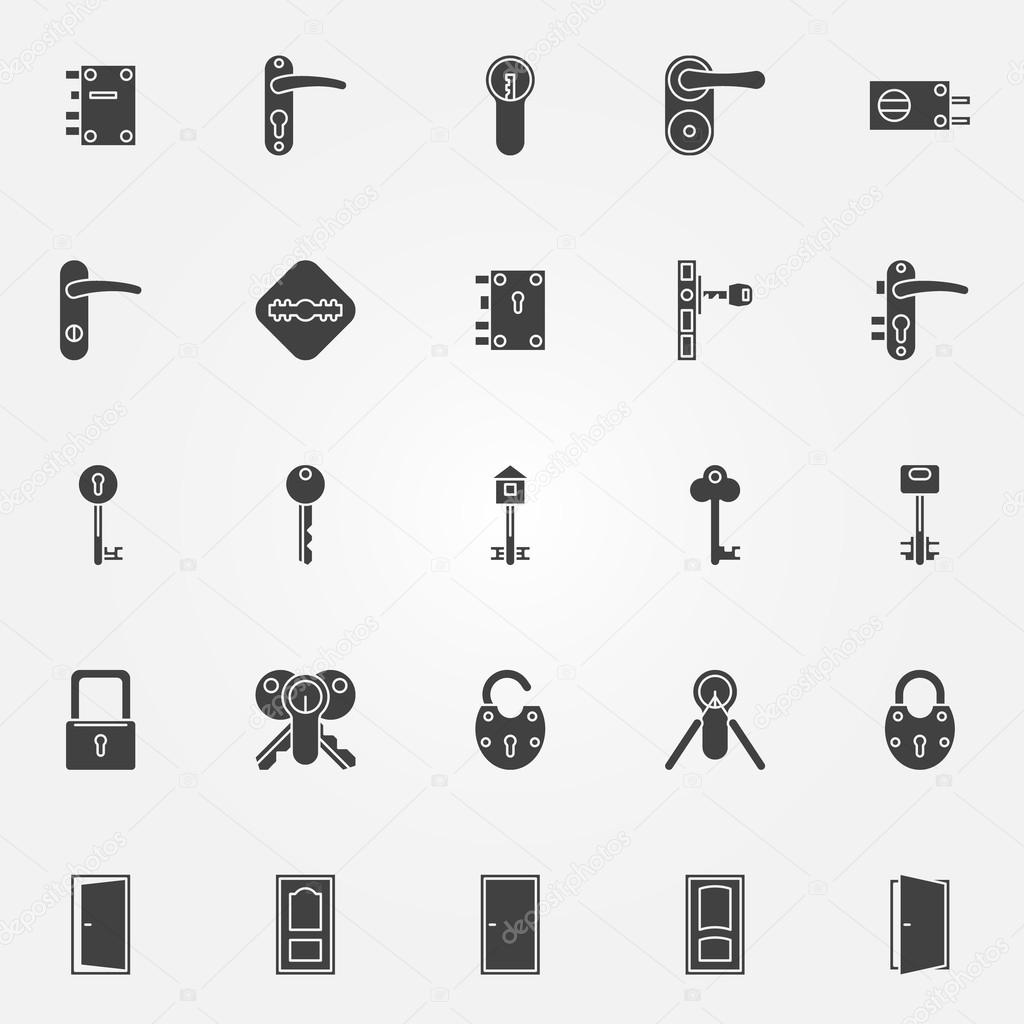 Door lock icons set