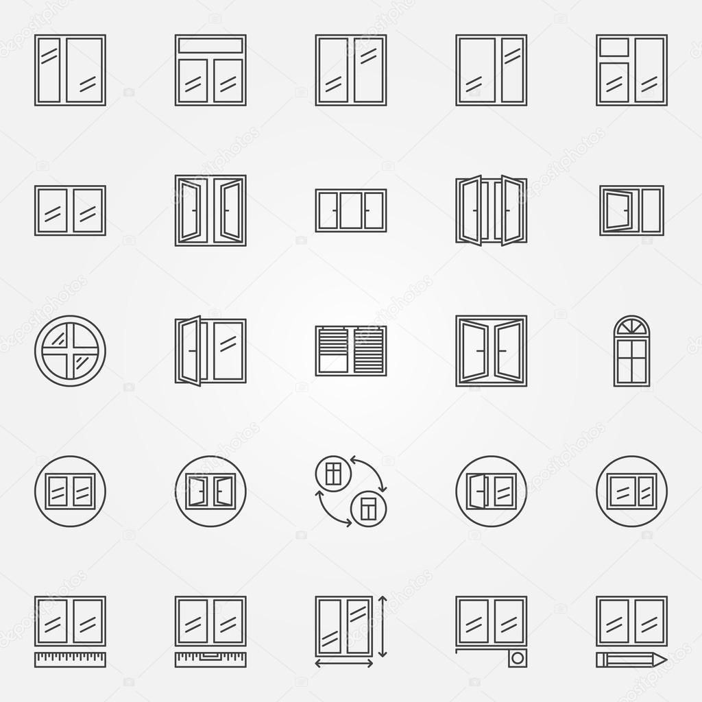 Window icons - vector set of window installation linear symbols