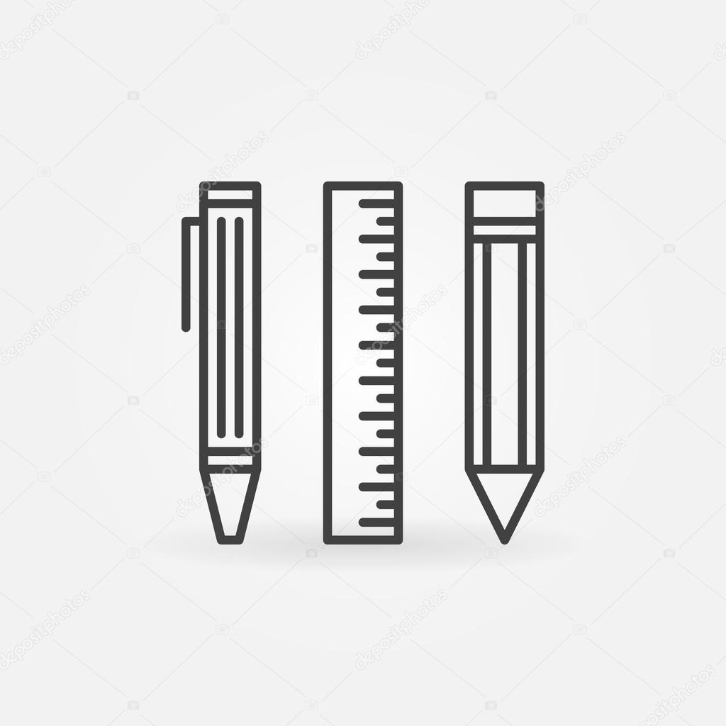 Pencil, ruler and pen icon - vector thin line measurement symbol or logo