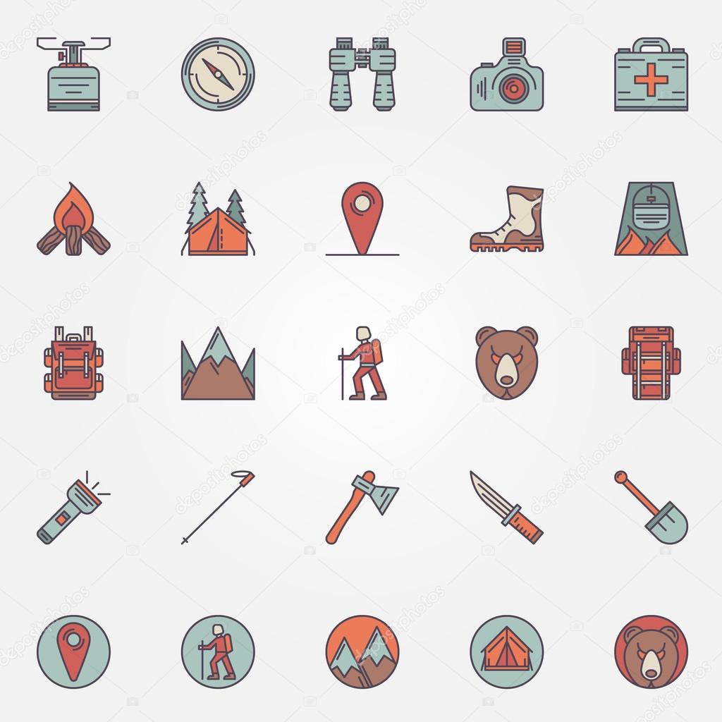 Colorful hiking icons