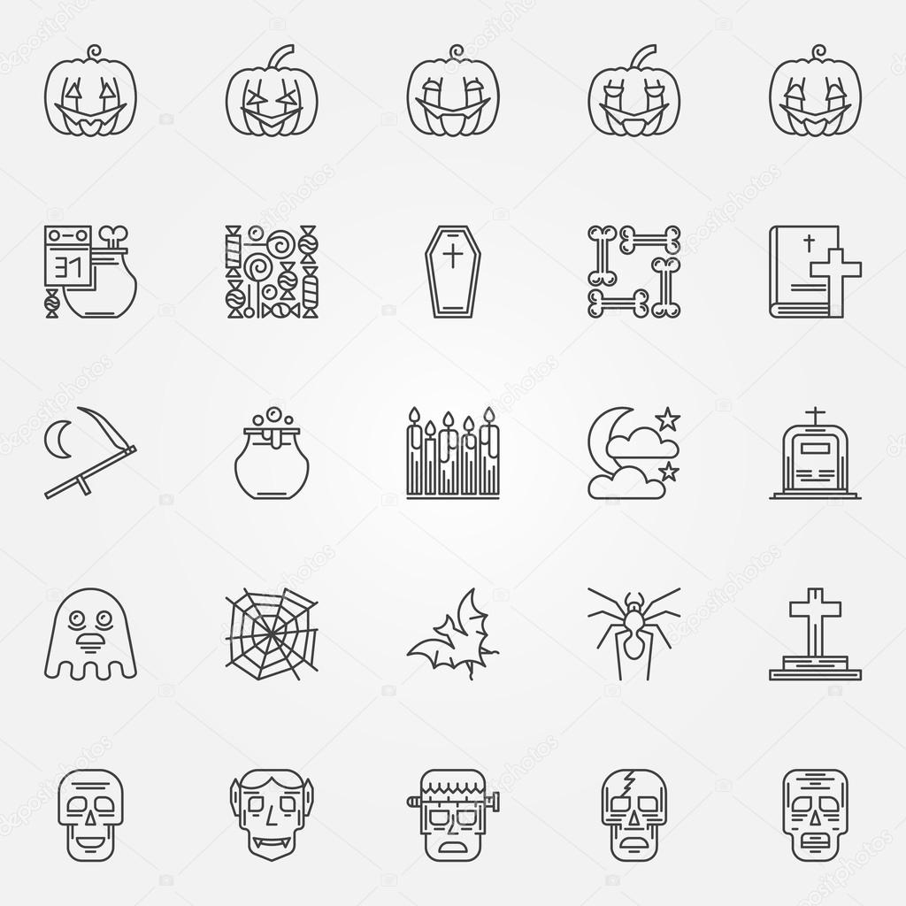 Halloween linear icons set