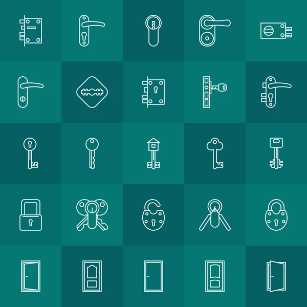 Sleutels en deur lock pictogrammen — Stockvector