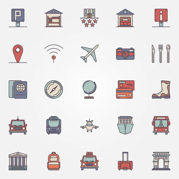 Viajar o viajar conjunto de iconos de colores — Vector de stock