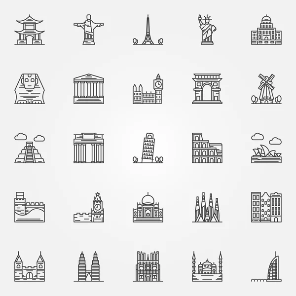 Iconos populares lugares de interés de viaje — Vector de stock