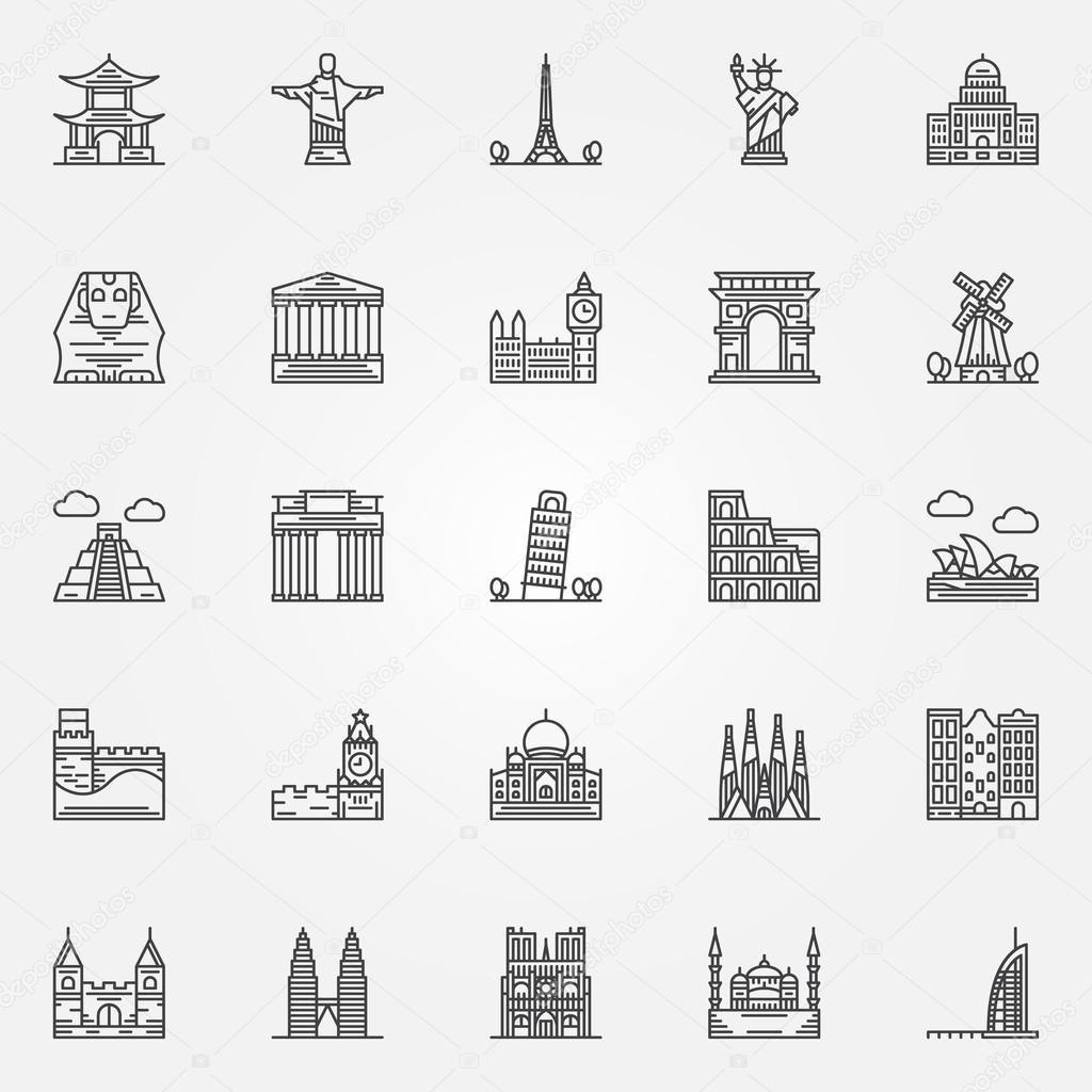 Popular travel landmarks icons