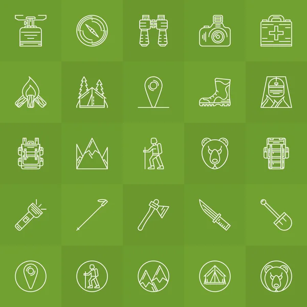 Wandelen en kamperen icons set — Stockvector