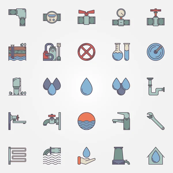 Iconos planos de suministro de agua — Vector de stock