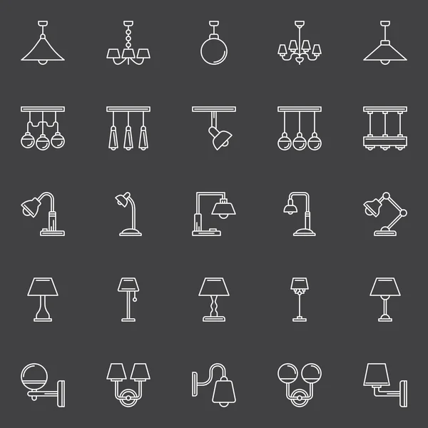 Iconos del contorno de la lámpara — Vector de stock