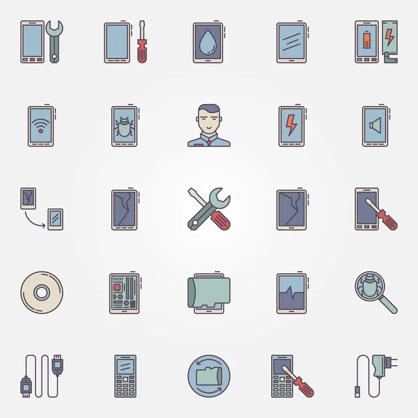 Smartphone reparación iconos coloridos — Vector de stock