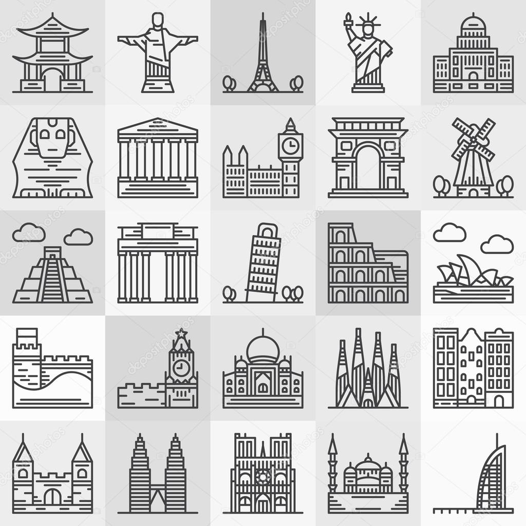 Travel landmarks icons
