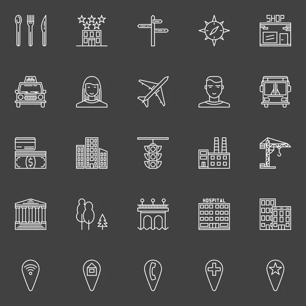 Iconos de ciudad o ciudad — Vector de stock