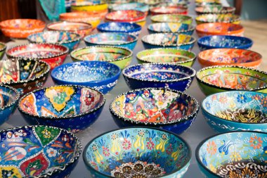 Turkish traditional  handpainted pottery bowls clipart