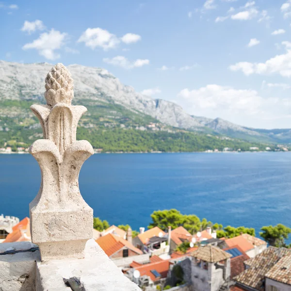 Vista dal campanile della cattedrale di Sveti Marko, centro storico di Korcula , — Foto Stock