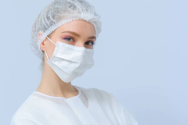 Portrait Female Doctor Nurse Wearing Medical Cap Face Mask Royalty Free Stock Images