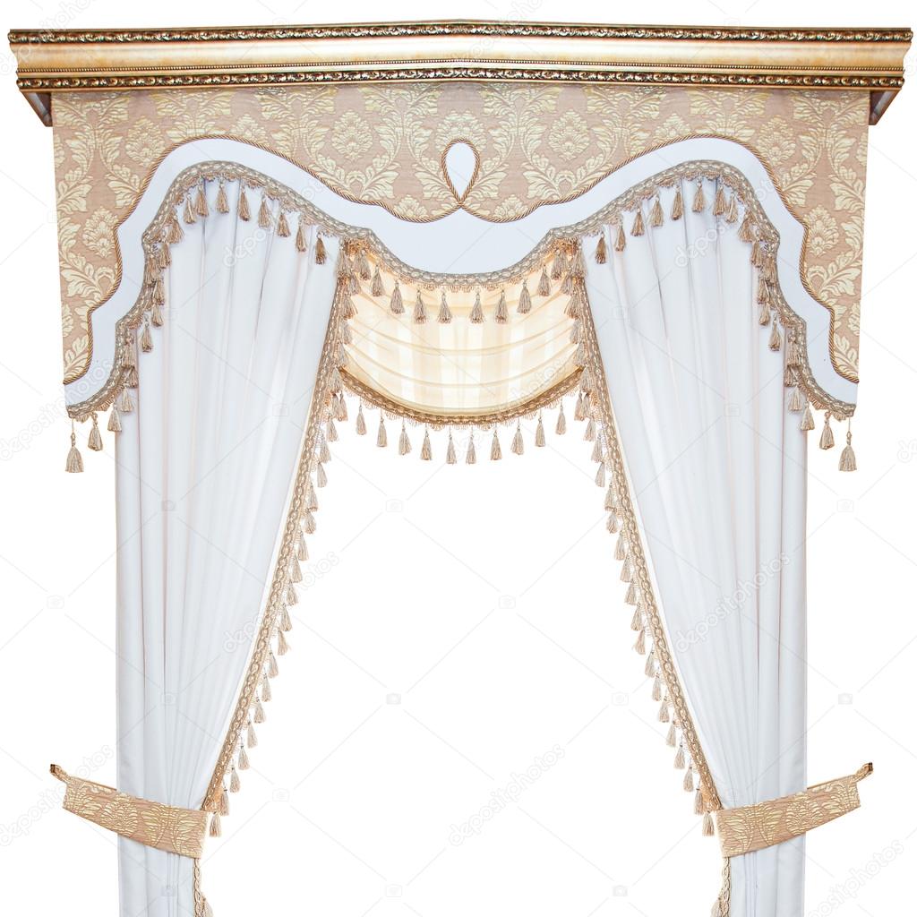 White With Gold Curtains Isolated On White Background Royalty Free Photo White With Gold Curtains Isolated On White Background Royalty Free Photo