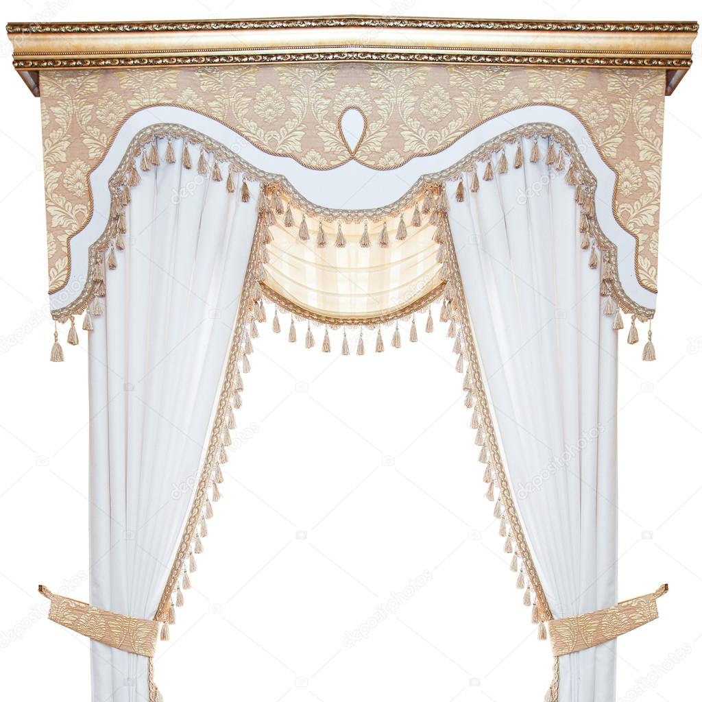 white with gold curtains isolated on white background