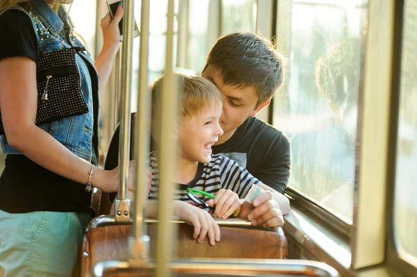 Family in a public transport — Stock Photo, Image