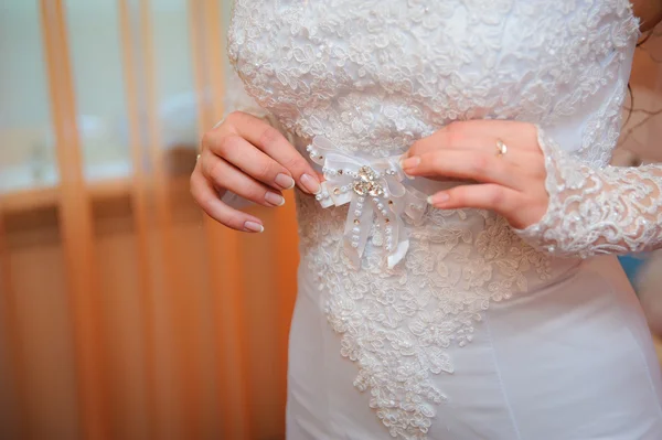 Part of wedding dress with bow — Stock Photo, Image