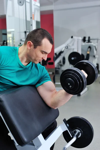 Exercises for the biceps with dumbbells — Stock Photo, Image