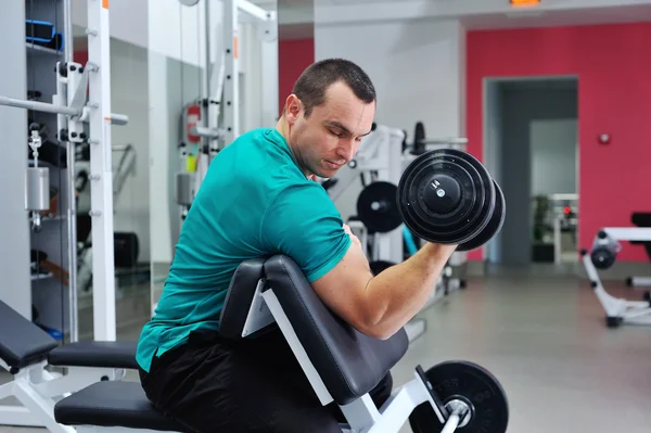 Exercises for the biceps with dumbbells — Stock Photo, Image