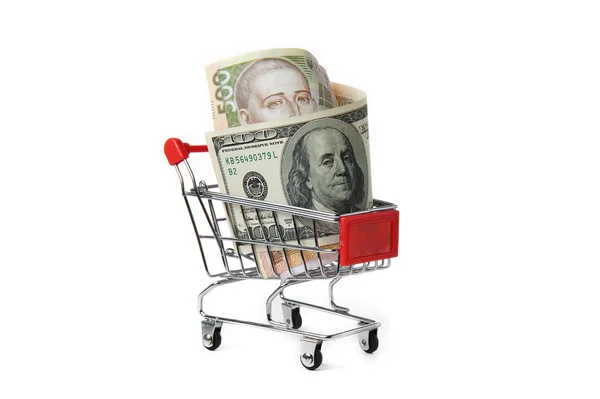 Currencies in the shopping cart — Stock Photo, Image