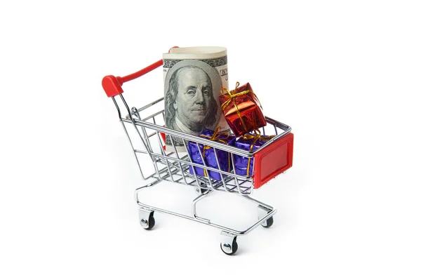 Gifts in the shopping cart — Stock Photo, Image