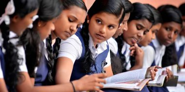 Ranchi, Jharkhand, Hindistan - 22 Haziran 2021: Hintli kızlar okulda okuyor