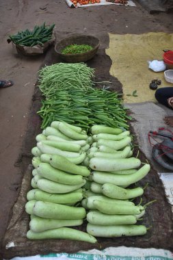 Sünger bekçisi, biber, su kabağı, hindistandaki markette satılması planlanan inek bezelyesi.. 