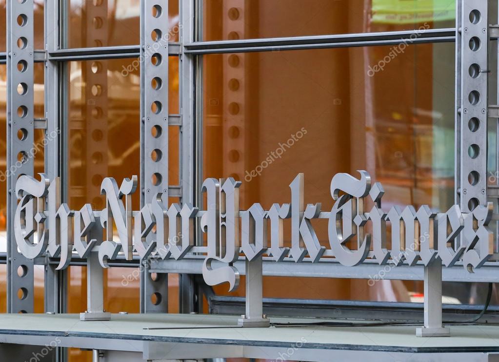 New York City, USA - May 19, 2014: The building of the New York Times in midtown manhattan. The picture shows the logo of the newspaper in front of the building
