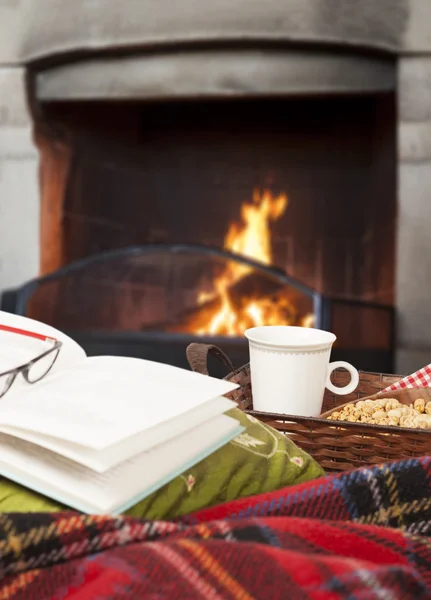 Feu, tasse, livre Images De Stock Libres De Droits