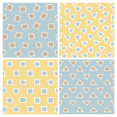 Şirin el çekilmiş Dikişsiz desen seti: kare ve üçgen