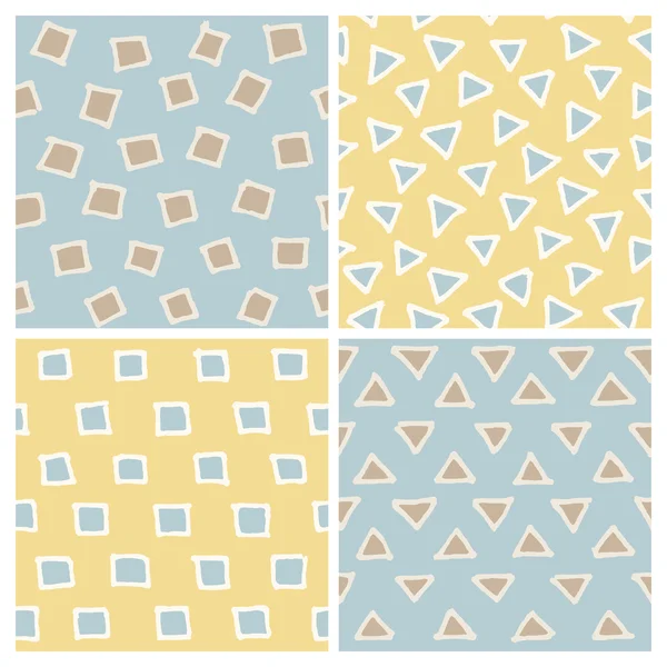 Cute Hand Drawn Seamless Patterns Set: squares and triangles — Stock Vector